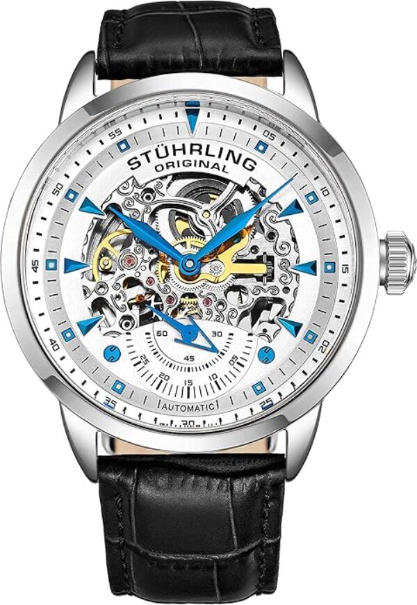 Stuhrling Original Mens Skeleton Automatic Dress Watch with Alligator Embossed Leather Strap Skeleton Dial
