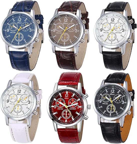 6 Pack Men's Leather Quartz Watch